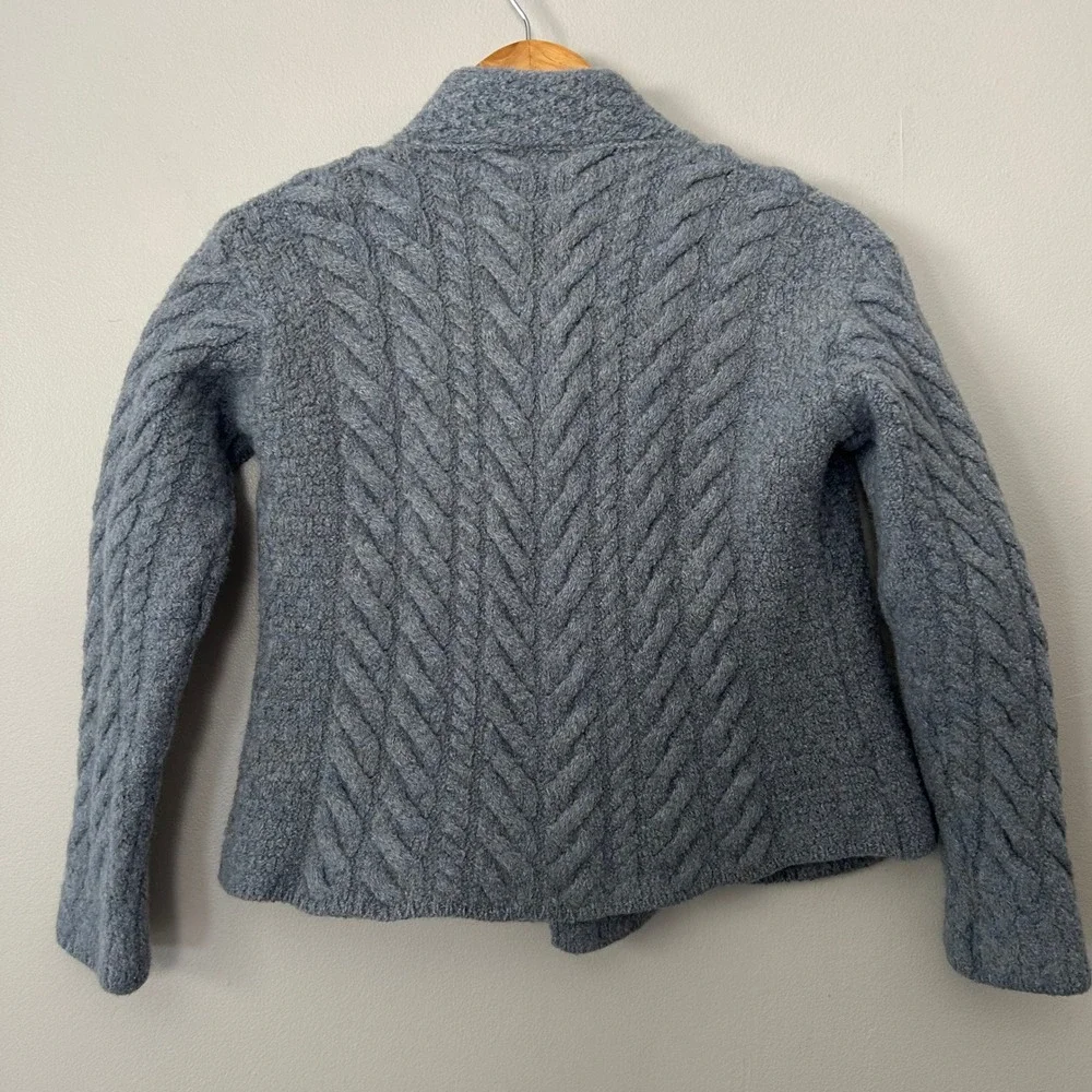 Aran Woollen Mills Cardigan Womens Small Blue Merino Wool Cable Knit Ireland